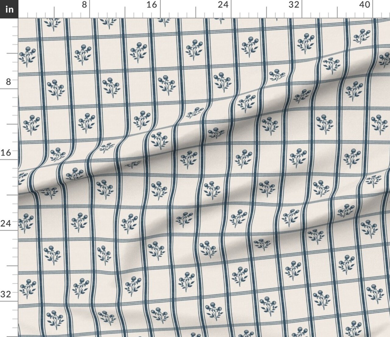 Modern Farmhouse French Floral Cottage Core Traditional Blue Cream Custom Printed Fabric by Spoonflower Various Fabrics by the Yard or Fat Quarter 14155144